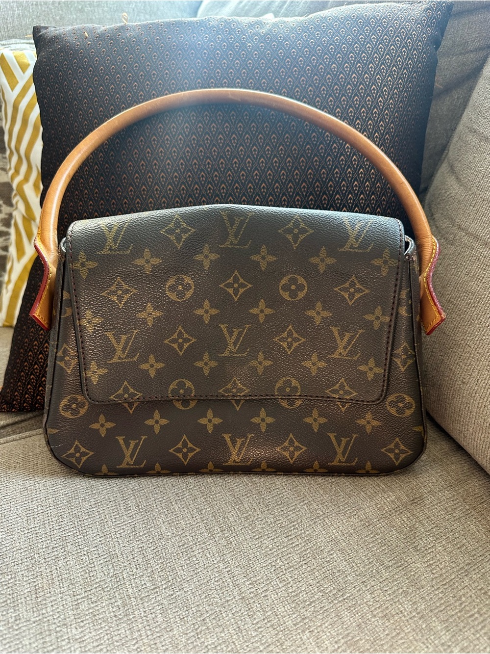 Louis Vuitton Brown Monogram Canvas Shoulder Bag Looping 90s Vintage